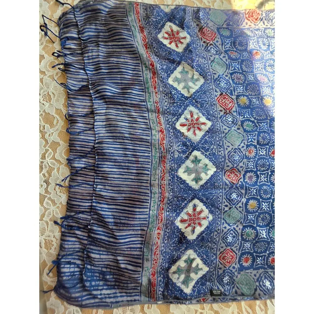 Ajrakh 100% Silk Scarf Hand-Block printed Handcrafted Soft One Size Art to Wear
